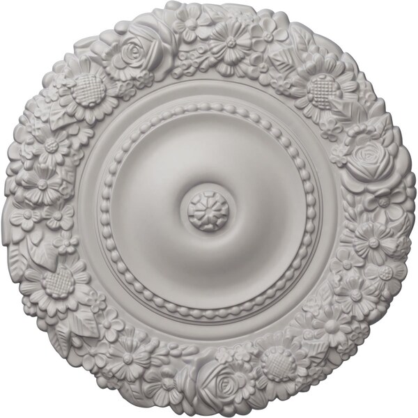 Ekena Millwork Marseille Ceiling Medallion (Fits Canopies up to 7 3/8"), Hand-Painted Ultra Pure White, 21"OD x 2"P CM21MAUWF - main